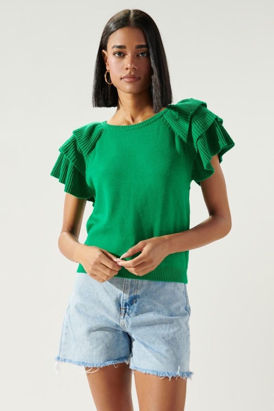 Sugar lips ruffled shoulder short sleeve sweater small